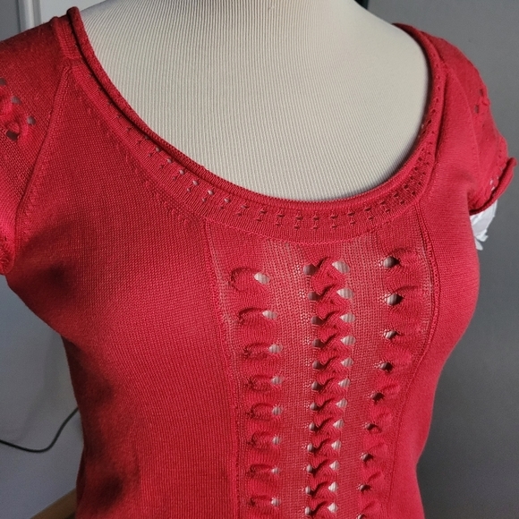 CAROLINA Herrera knit top short sleeve  scoop neck red sweater - Picture 5 of 11